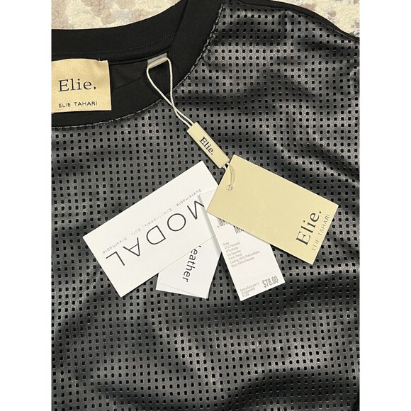 Elie Tahari Long Sleeve Modal Sweatshirt Faux Leather Front Size M NWT - Picture 3 of 11